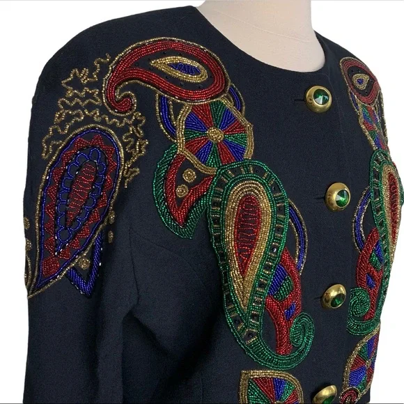 Vintage Lillie Rubin Exclusive Black Heavily Beaded Wool Bead Embellished Jacket - Picture 5 of 14